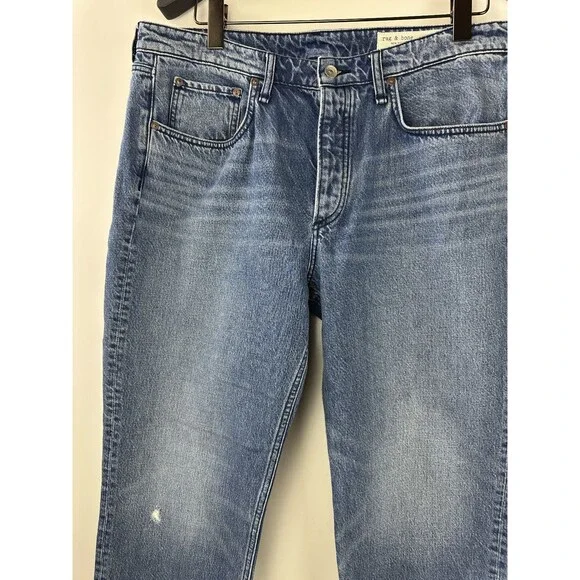Rag & Bone Rosa Mid-Rise Boyfriend Jeans in Malibu Blue Denim Button Fly Size 34 - Picture 6 of 16